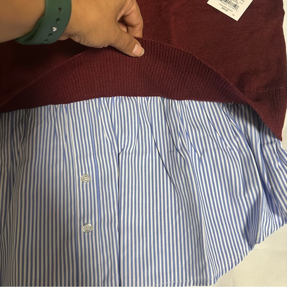 Croft & Barrow Burgundy Sweater with Blue Striped Hem - Picture 4 of 16